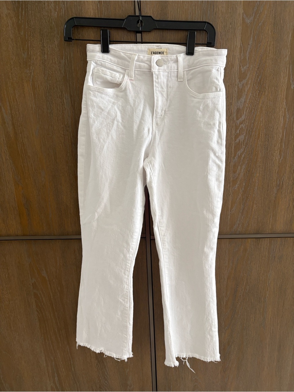 L'AGENCE White Straight-Leg Raw-Hem Jeans